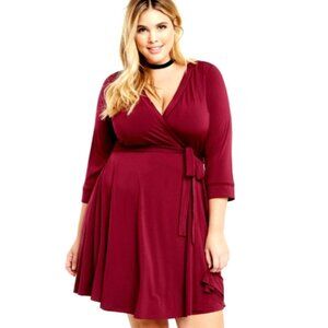 Torrid Burgundy Faux Wrap Dress Sz 2 (2X 18-20) #127K